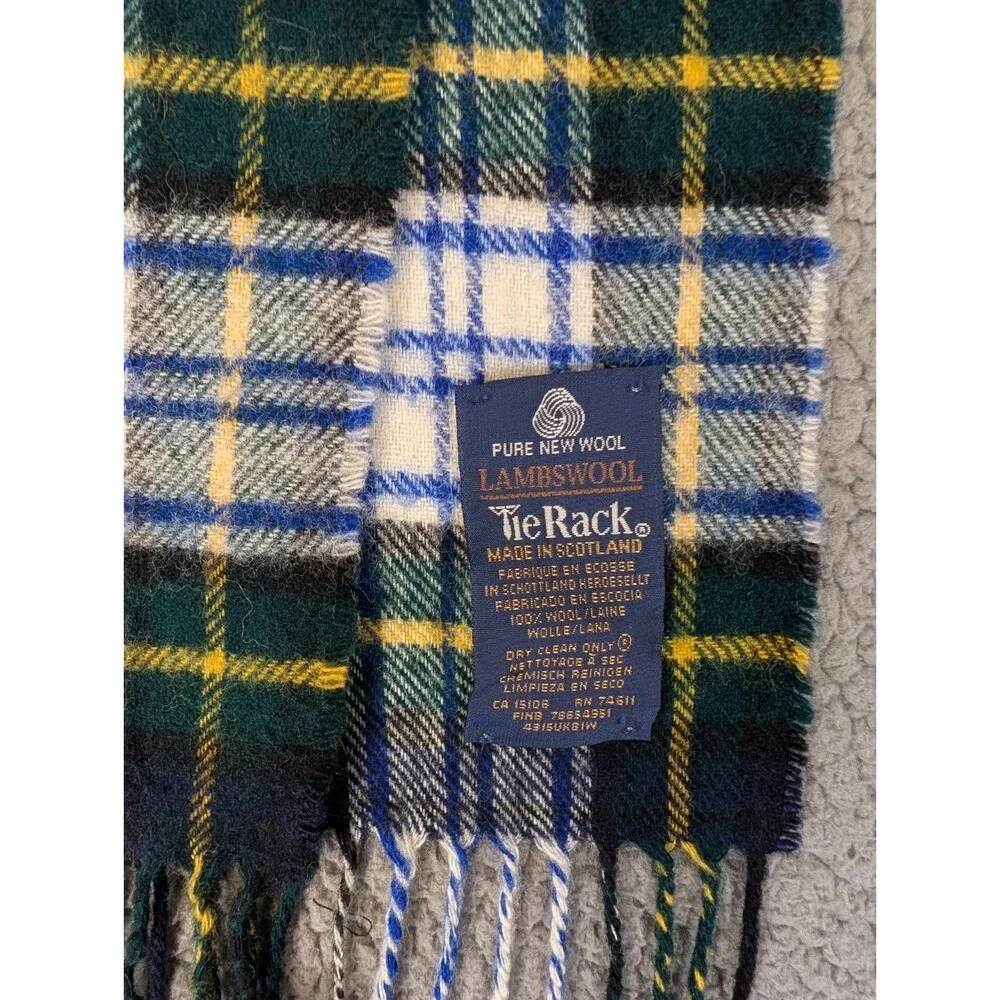 Tie Rack Lambswool Scarf Green Blue Tartan Plaid Scotland Neck Warmer Preppy